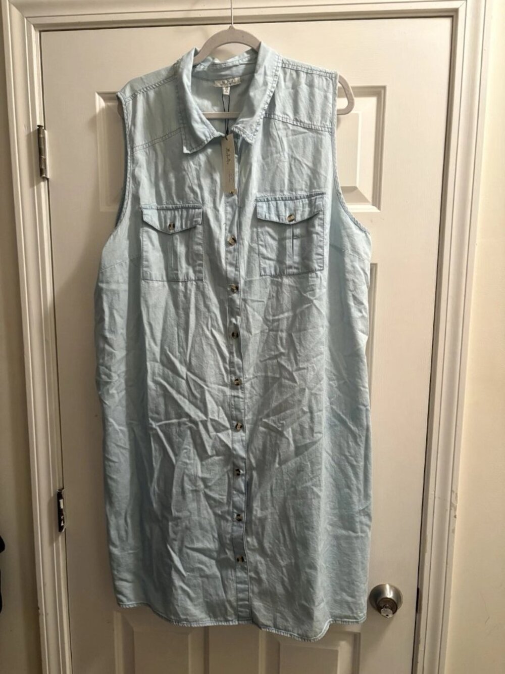 MPH Light Blue Chambray Sleeveless Dress 3XL Belt 100% Cotton